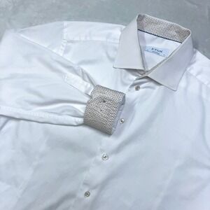 Eton Dress Shirt Mens 17.5 44 White Contemporary Fit Cotton Twill Patterned Trim